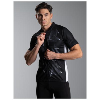 Radtrikot TRIGEMA "TRIGEMA Fahrradjacke mit abstraktem Design", Herren, Gr. M, schwarz, Trikot, 100% Polyester (recycelt), ohne Ausschnitt, Trikots