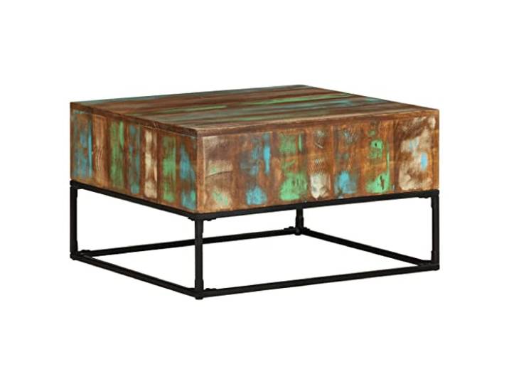 Tmriohed Couchtisch 68x68x41 cm Massivholz Altholz Beistelltisch Handgefertigter Unikat-Couchtisch aus umweltfreundlichem Altholz mit schwarzem Eisengestell für Wohnzimmer und Lounge.