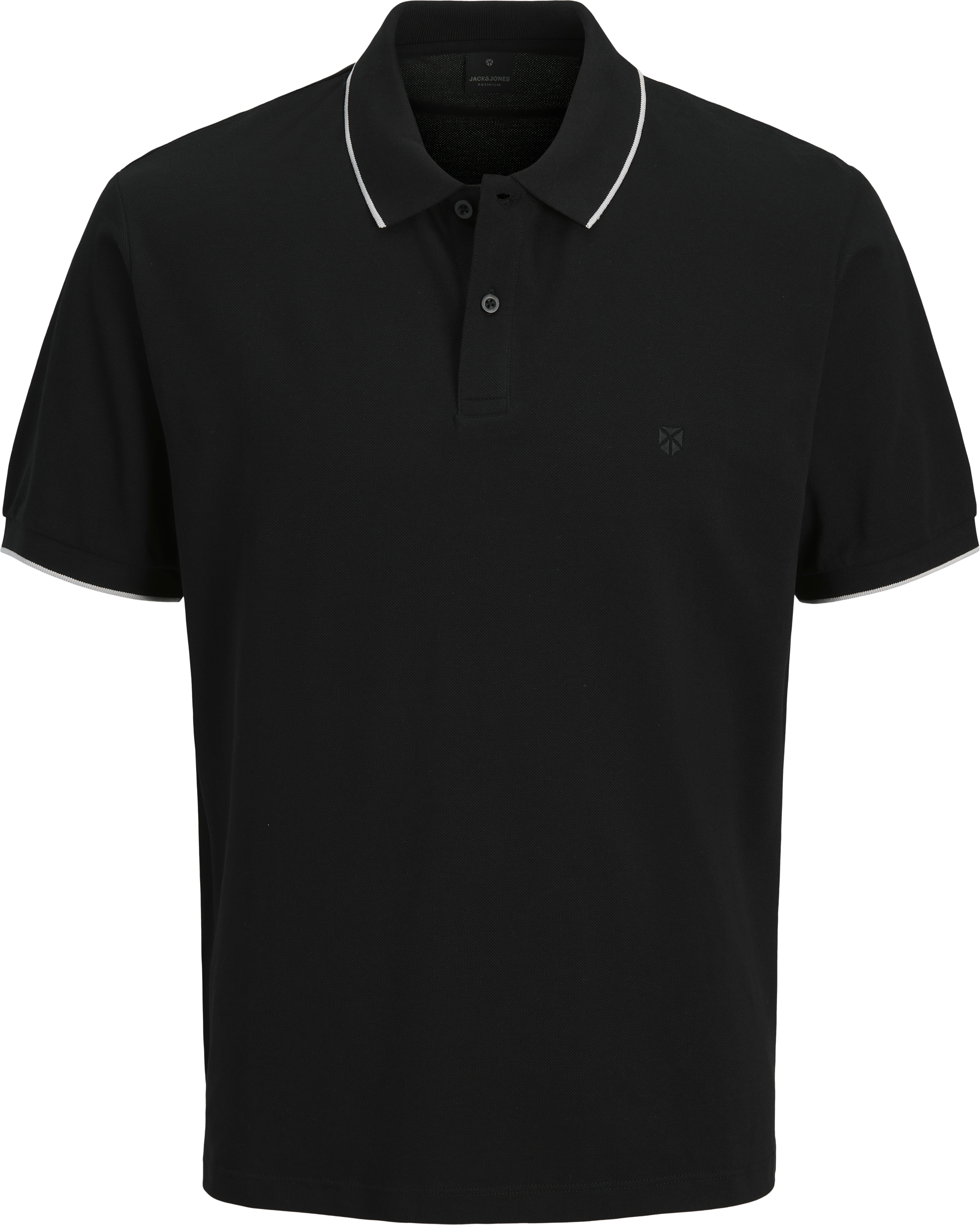 Poloshirt JACK & JONES "JPRBLAWESTON SS POLO", Herren, Gr. S, schwarz (schwarz detail:contrast), Jersey, Obermaterial: 100% Baumwolle, unifarben, regular fit normal, ohne Ausschnitt, angesetztes Bündchen, Shirts Poloshirt, mit Stickerei schwarz detail:con