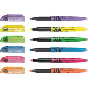 Pilot Textmarker Frixion Light, 6 Stück, 3,3 - 4mm, radierbar, farbig sortiert
