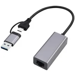 Gembird Carte Réseau USB-A/C 3.0 vers RJ45 Gigabit (USB, USB 3.1 Gen 1, USB-C, RJ45 Gigabit Ethernet (1x)), Netzwerk Adapter, Schwarz, Grau