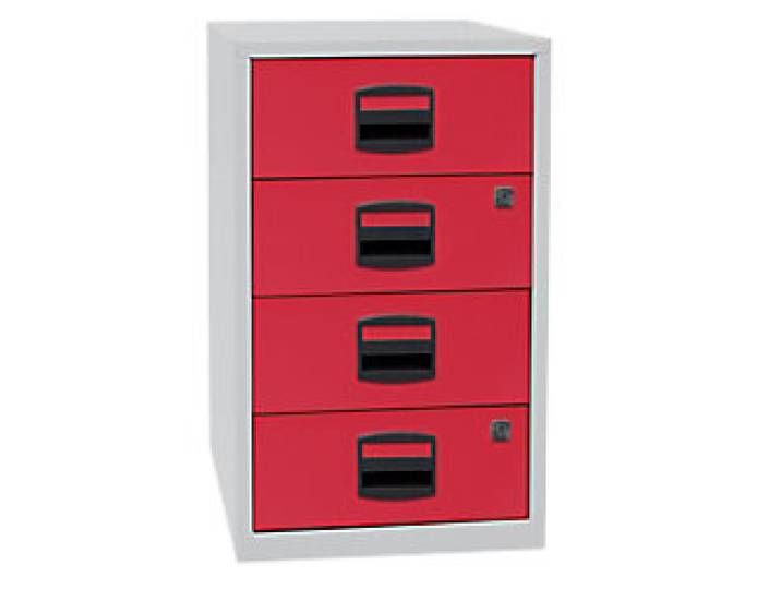 Bisley Home Beistellschrank 4 Schubladen Lichtgrau, Kardinalrot 413 x 400 x 672 mm