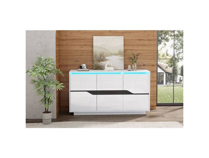 Buffet LED 140 cm blanc noir 3 portes