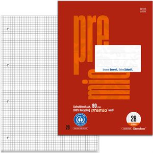 Staufen Briefblock Premio 040751028, Recycling, A4, 90g/qm, 4-fach gelocht 50 Blatt, kariert