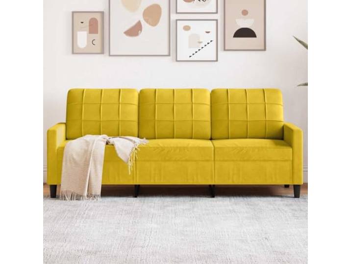 HEFZGDB 3-Sitzer-Sofa Gelb 180 cm Samt Stoff Bezug Metallgestell Wohnzimmer Sitzgruppe Polsterung Komfort Entspannung Modernes Design