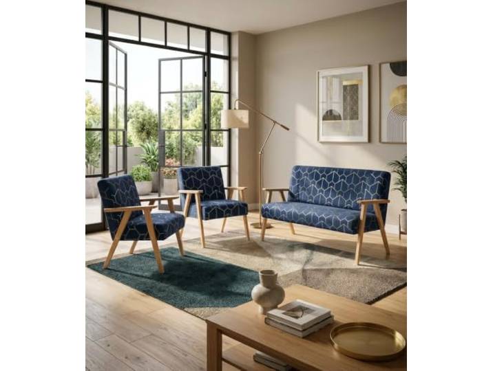 Family Meble Sitzgruppe Soler Design – Zweisitzer-Sofa und 2 Sessel im Retro-Stil – Variante Design Gabo 2