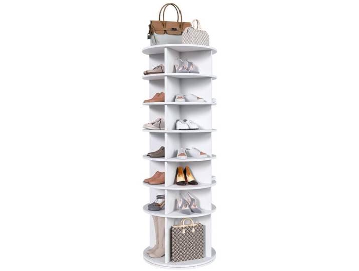 Étagère à Chaussures Rotative 7 Niveaux Armoire À Chaussures Tournante 360° Meuble À Chaussures Entrée Chambre Ou Dressing Blanc
