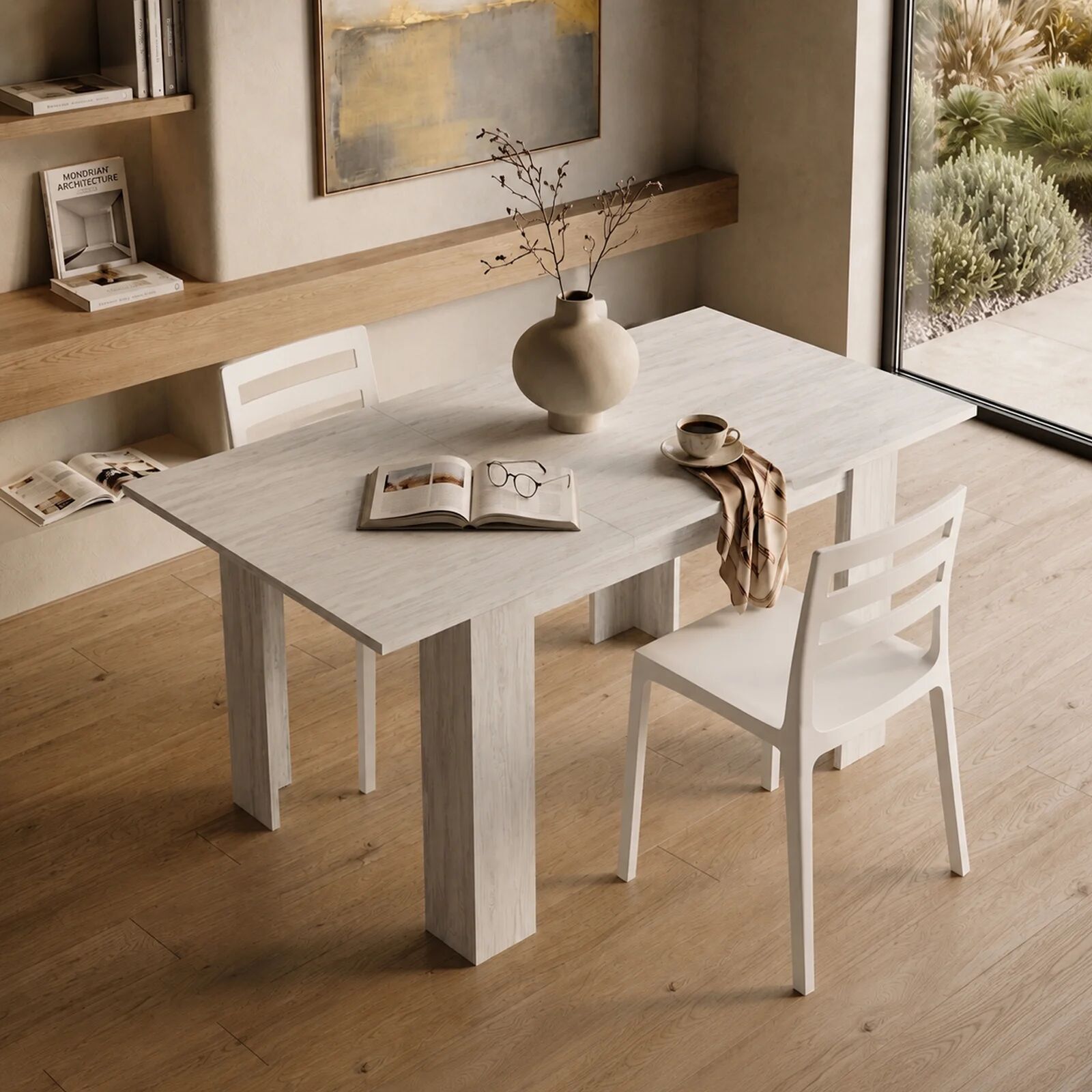 garneroarredamenti Tavolo allungabile 120/160cm moderno legno bianco frassinato Atena