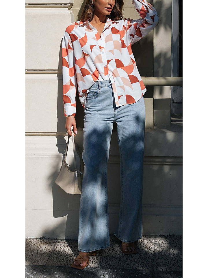 LA Angels Bluse in Weiß/ Rot/ Orange - L