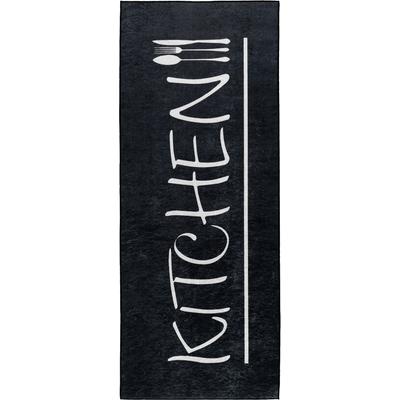 Küchenläufer SEHRAZAT "Caimas 3040", schwarz-weiß (schwarz), B:80cm H:6mm L:150cm, Polyester, Teppiche, Bedruckt