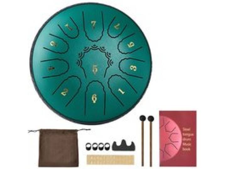 VEVOR Zungentrommel, 165 mm, 11 Tönen Regentrommel, D-Dur Musiktrommeln mit Notenbuch & Schlägeln, Steel Tongue Drum, Steel Pan, für Meditation Yoga Anfänger Musikunterricht, Grün