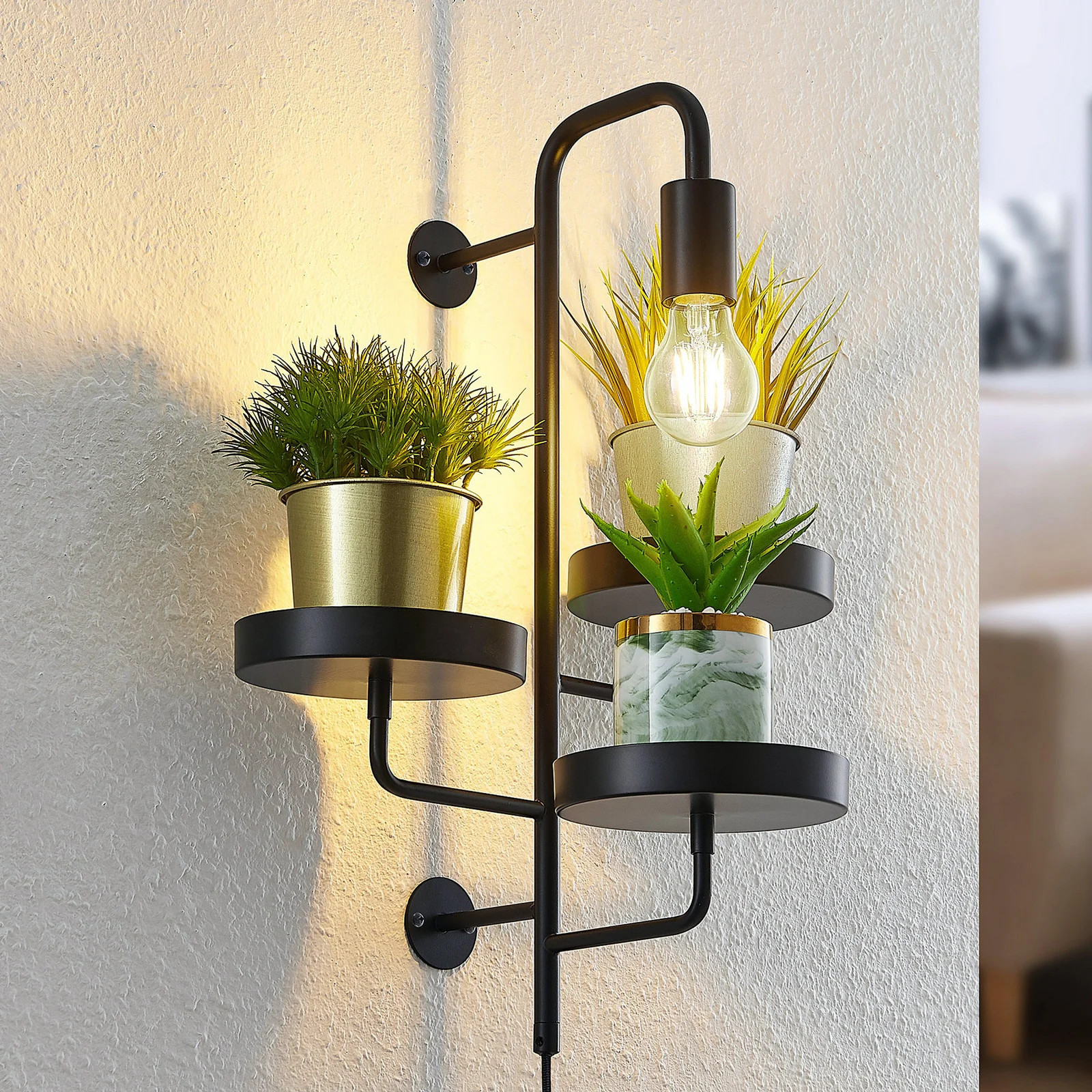 Lindby Hanjo Wandlamp Zwart - Modern Metaal - Dimbaar
