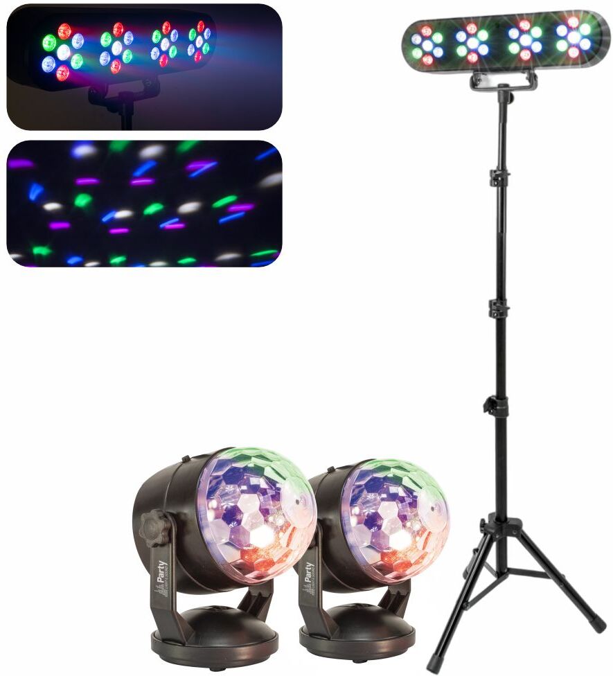 Party Light & Sound 2x Bola de Luz LED RGB e Suporte c/ 4 Projetores PAR