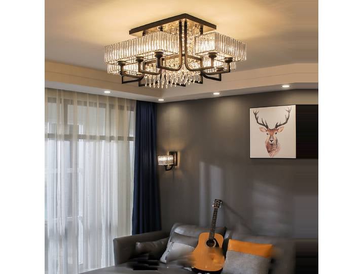 Dimmable LED K9 série cristal carré rectangulaire Chrome or lampara De Techo plafond lustre plafonnier pour salon
