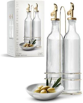 COOK WITH COLOR Glass Olive Oil Bottle Dispenser - 2 Pack- 17oz Oil and Vinegar Carafe Decanter
