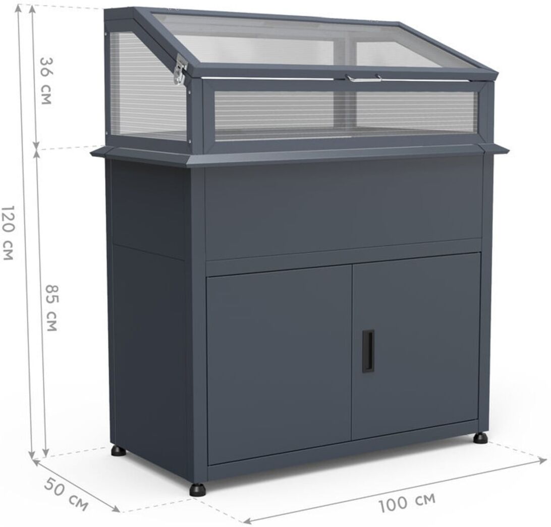 Westmann Hochbeet mit Frühbeetaufsatz Plexa Plus anthrazit Stauraum ; 50NRTH GmbH (WMHPS-S1085E-SET)