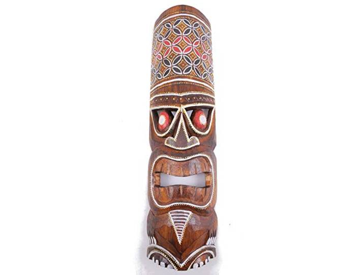 Coco Papaya Tiki-masker, hoogte 50 cm, van hout, kleurrijk motief Tiki.