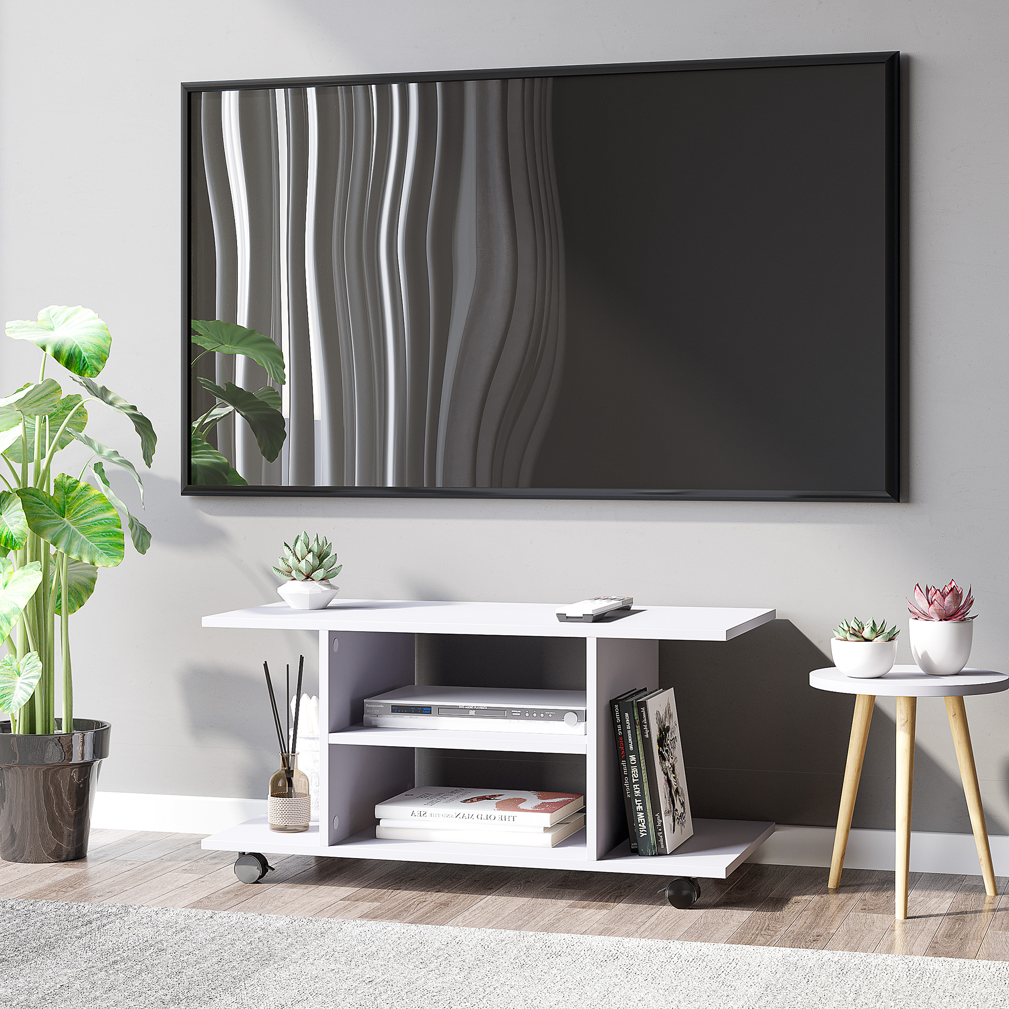 Homcom Mobile porta TV in Legno con Ruote Color Bianco 80x40x40cm