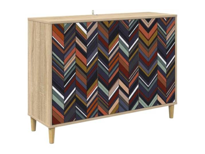 Foknhdi Sideboard OMMEN Kommode mit 3 Türen Sonoma 102x33x75 cm Elegante Anrichte für Flur und Esszimmer mit Frontmuster, erhöhten Füßen für Luftzirkulation sowie reichlich Stauraum.