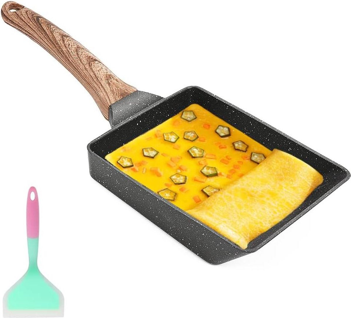 Japanse Omelet Pan Non-stick Zwart, Geschikt voor Gasfornuis en Inductie, Rechthoekig