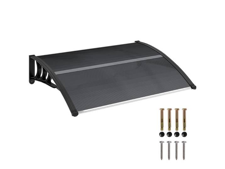 Auvent de porte d'entrée, auvent de porte extérieur en polycarbonate et aluminium résistant 100 x 75 cm noir