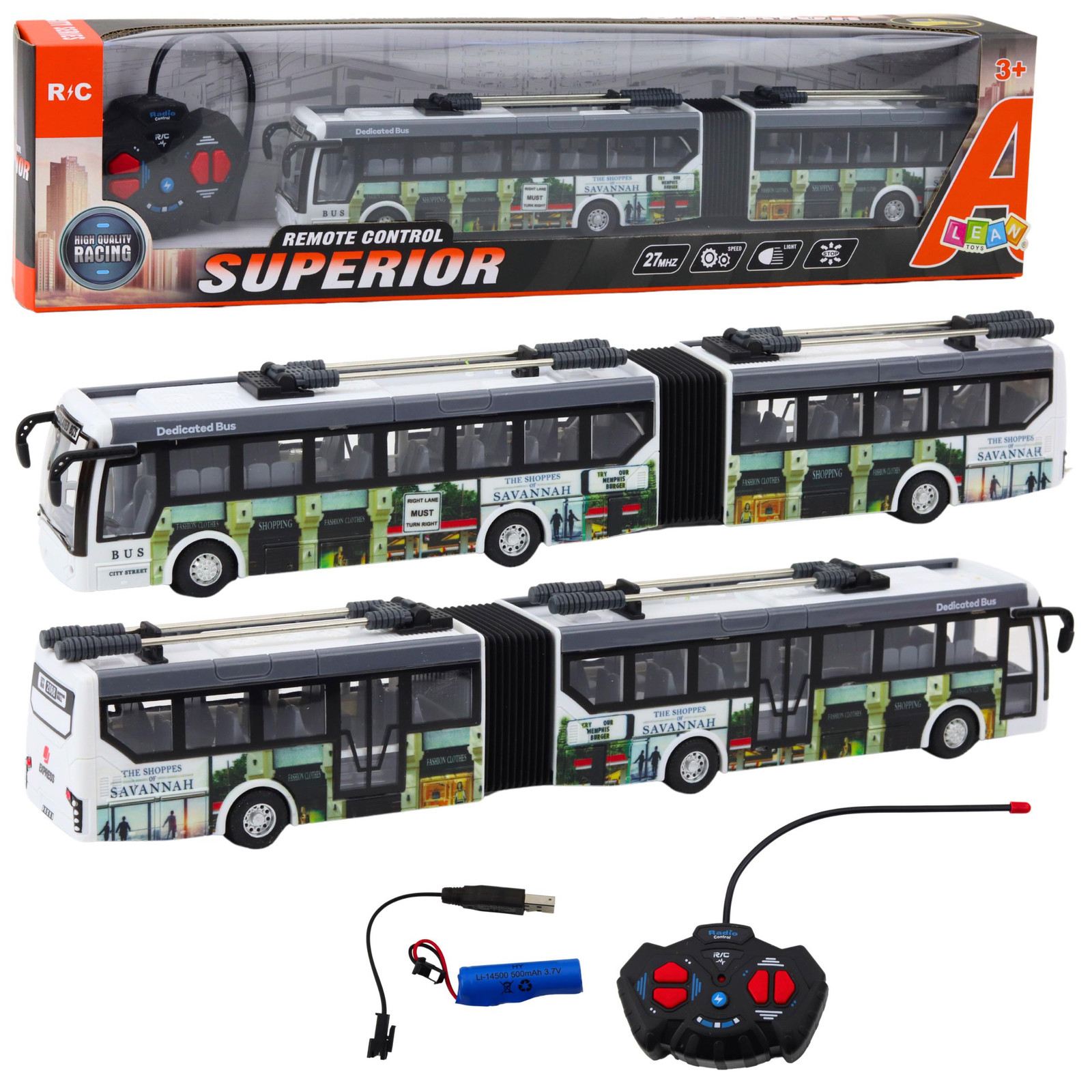 Lean Toys Op afstand bestuurbare stadstrolleybus met verlichting