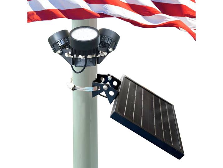 Lampe solaire pour mât de drapeau, alimentée par énergie solaire, modèle M120X, pour mât de 2 à 3 pouces, 15 à 25 pieds, éclaire un drapeau américain, 5200 mAh, étanche, pour usage extérieur, s'allume