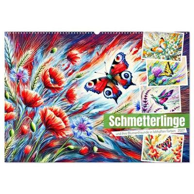Schmetterlinge und ihre Blumenfreunde in lebhaften Farben (Wandkalender 2027 DIN A2 quer), CALVENDO Monatskalender