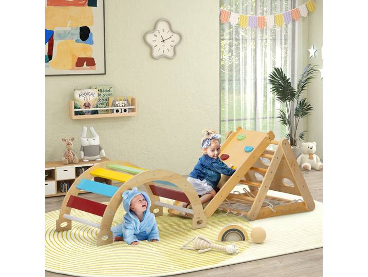 AIYAPLAY Triangle d'Escalade 7 en 1 avec Toboggan Multicolore