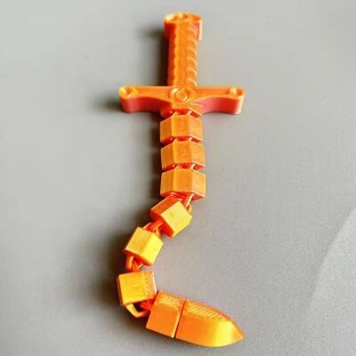 Inspired Living 8.7 inch 3D Printed Sword Whip, Shape Shifting Flexible Articulated Fidget Sword pink Gold