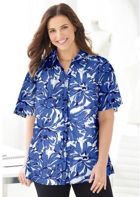 Plus Size Women's Timeless Short Sleeve Blouse by Catherines in Blue Graphic Flower (Size 1XWP)