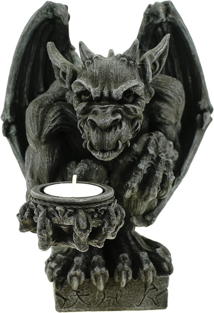 Theelichthouder Gargoyle Beeld - Decoratief Figuur - Meerkleurig - Hoogte: 21 cm