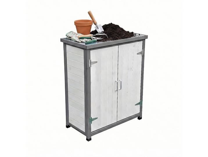 Relaxdays Pflanztisch Weiß Grau verzinkte Arbeitsplatte 90x75x40 cm, Mehrfarbig, Holz, Metall, 75x90x40 cm, Gartenzubehör, Geräteschuppen