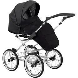 Kunert, Kinderwagen, Romantic 2in1 Öko-Leder Kinderwagen in Schwarz/Grau mit AIR Wheels und grauem Rahmen