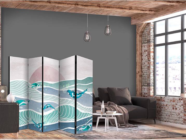 Paravent paysage aux poissons 2 faces Autres Gris 225 x 172cm
