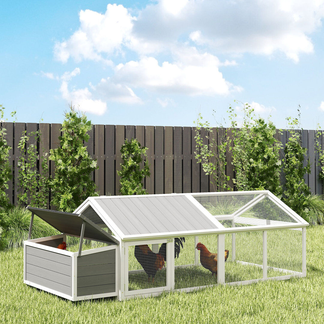 PawHut Wooden Chicken Run with Nesting Box Openable Roof for 4-8 Chickens White 76cm H X 240cm W X 112.5cm D