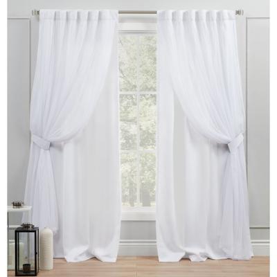 ATI Home Catarina Layered Solid and Sheer Hidden Tab/Rod Pocket Top Curtain Panel Pair