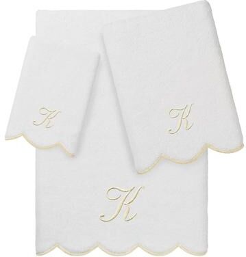 Authentic Hotel and Spa 100% Turkish Cotton Beige ADORNIA Scallop Personalized 3 Piece Towel Set - 3 Piece Set