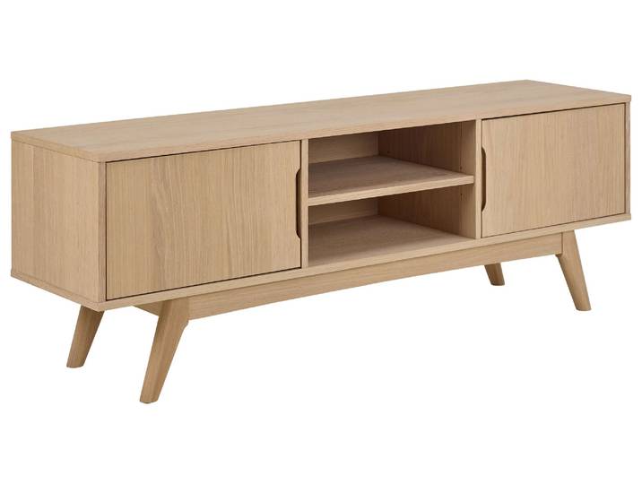 TV-Schrank ACTONA GROUP Marte - zeitlos & praktisch mit flexiblen Aufbewahrungsmöglichkeiten , weiß pigmentiert, B:160cm H:55cm T:40cm Ø:160cm, Massivholz, Schränke, TV-Schrank, Langlebiger TV-Tisch aus massiver Eiche mit viel Stauraum. B: 160 cm