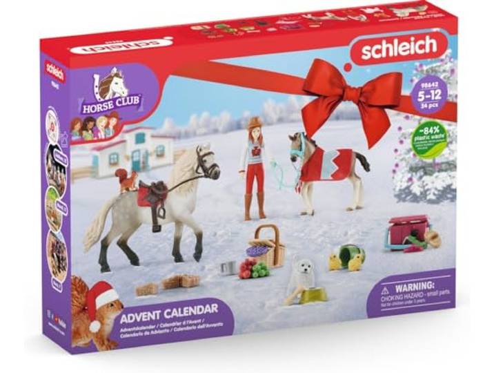 schleich HORSE CLUB Adventskalender Horse Club 2025 – 98642 mit beweglicher Figur Hannah, 2 Pferdefiguren, Hund, Zaumzeug & vielem Zubehör Geschenkidee für Kinder ab 5 Jahren 24 Teile