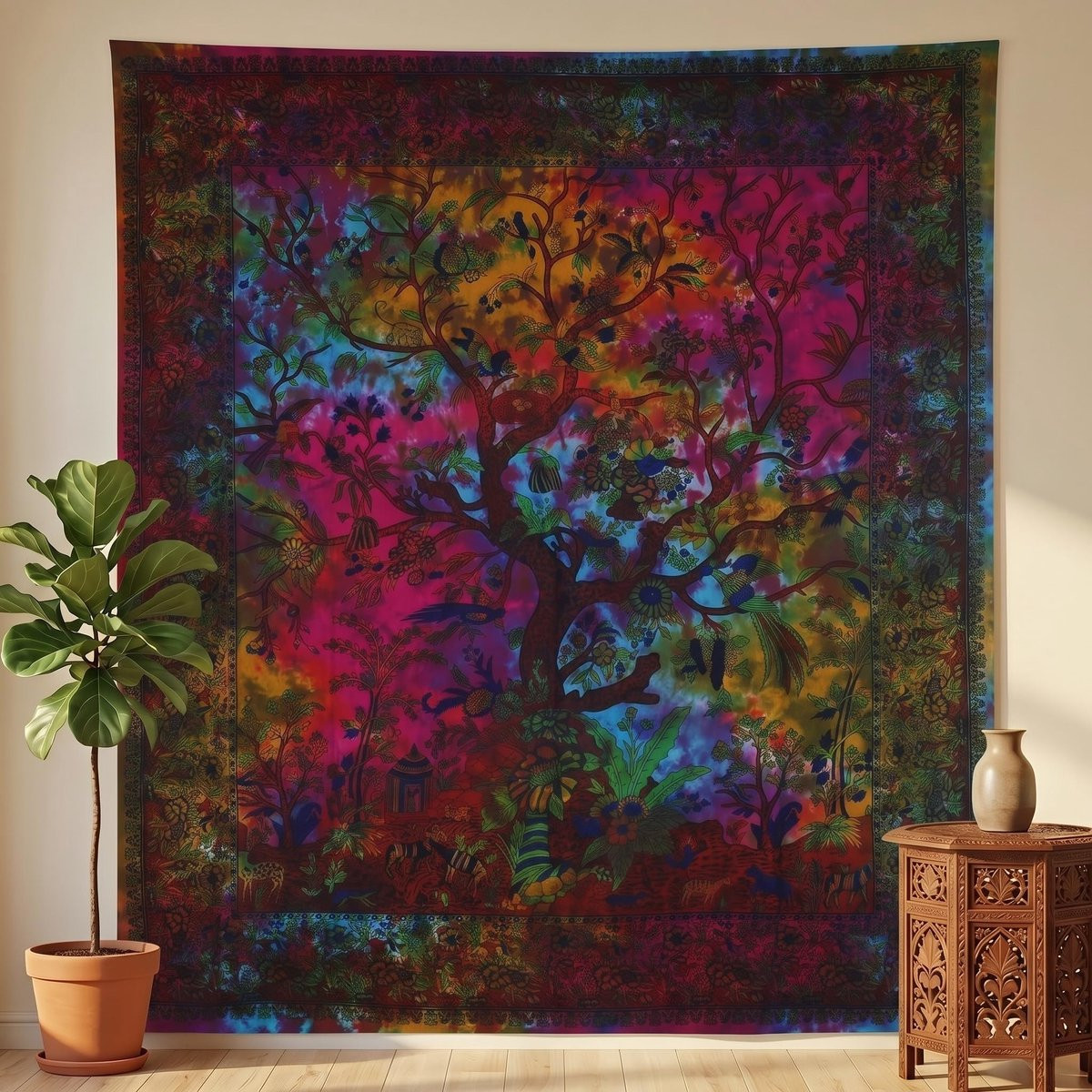 Omgoods Tapestry Rainbow Tree of Life - Psychedelische Wanddecoratie
