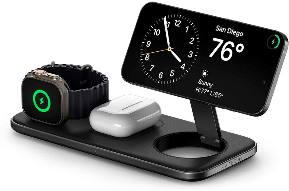 3-i-1 Qi2 Trådløs Oplader - Satechi - MagSafe Kompatibel - Sort