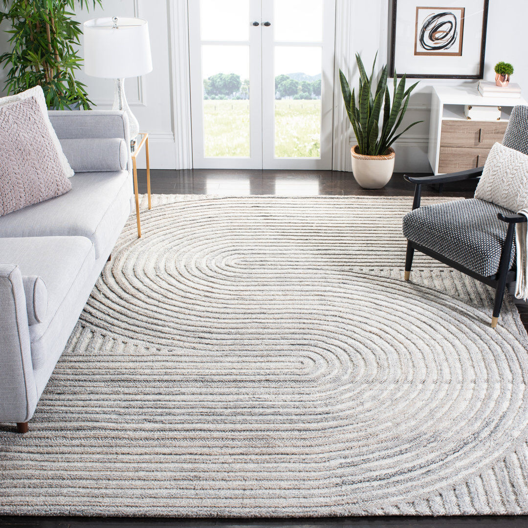 Isabelline Rosalind Abstract Wool Hand Tufted Area Rug Gray Rectangle 183 x 274cm