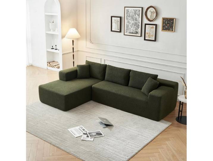 JVmoebel Ecksofa JVMoebel komprimierbares grünes Sofa aus Stoff für Wohnräume