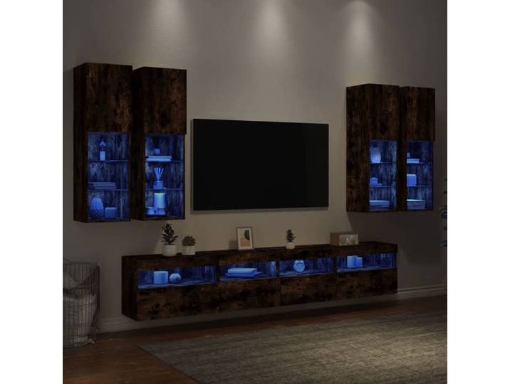 Ensemble de Meubles TV Muraux et Lumières LED 7 pcs Armoires de Télévision Suspendues Ensemble de Meubles Télé 3216775