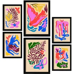 POSTER Set Mit 6 Malerisch 3 In Blume Zusammenfassung Ästhetische Dekorative Gemälde Für Ihr Wohnzimmer Schlafzimmer Zuhause A3 & A4 Schwarzer Rahmen