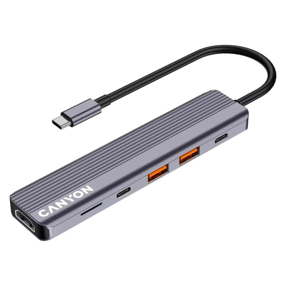 Canyon USB-6-in1 HUB USB-C > HDMI/2xUSB-A/SD/1xUSB-C 100W retail (USB-C, 6 Ports) (CNS-TDS17)
