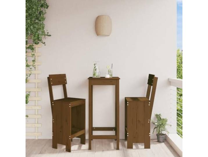 HEFZGDB Rustikale Barhocker aus Massivholz Kiefer für Terrasse und Balkon mit Rückenlehne und Fußstütze, 75 cm Sitzhöhe, wetterfeste Gartenmöbel für Außenbereich, belastbar bis 110 kg