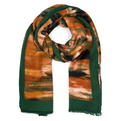 Schal STYLEBREAKER "Plissierter Schal mit Pinselstrich Muster", Damen, grün (dunkelgrün, cognac, schwarz), Obermaterial: 100% Polyester PES., Modisch, Modetücher Schal