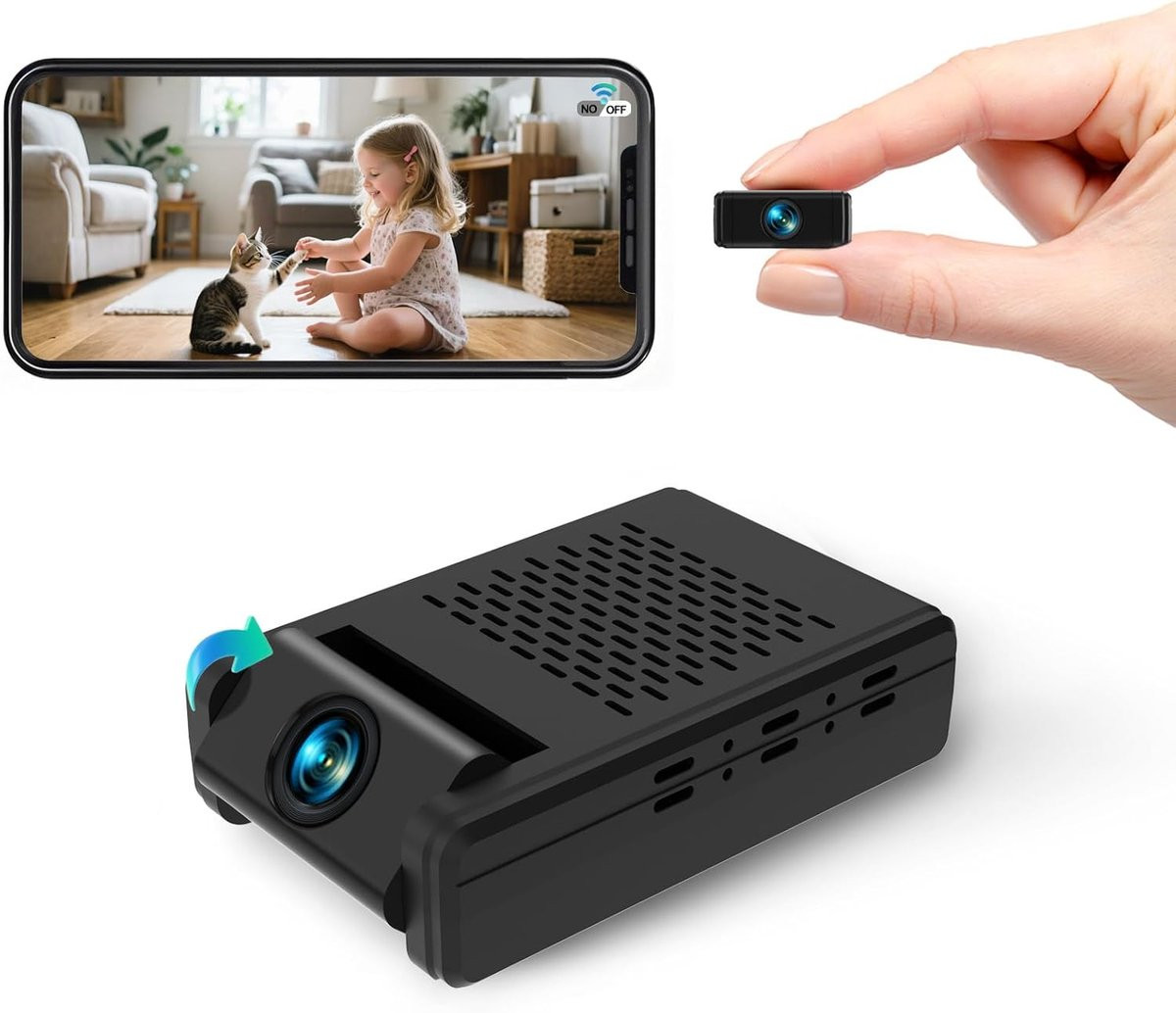 Mini Draadloze Beveiligingscamera met 180 graden Draaibare Lens en Bewegingsdetectie - WiFi en Offline Opname - Zwart